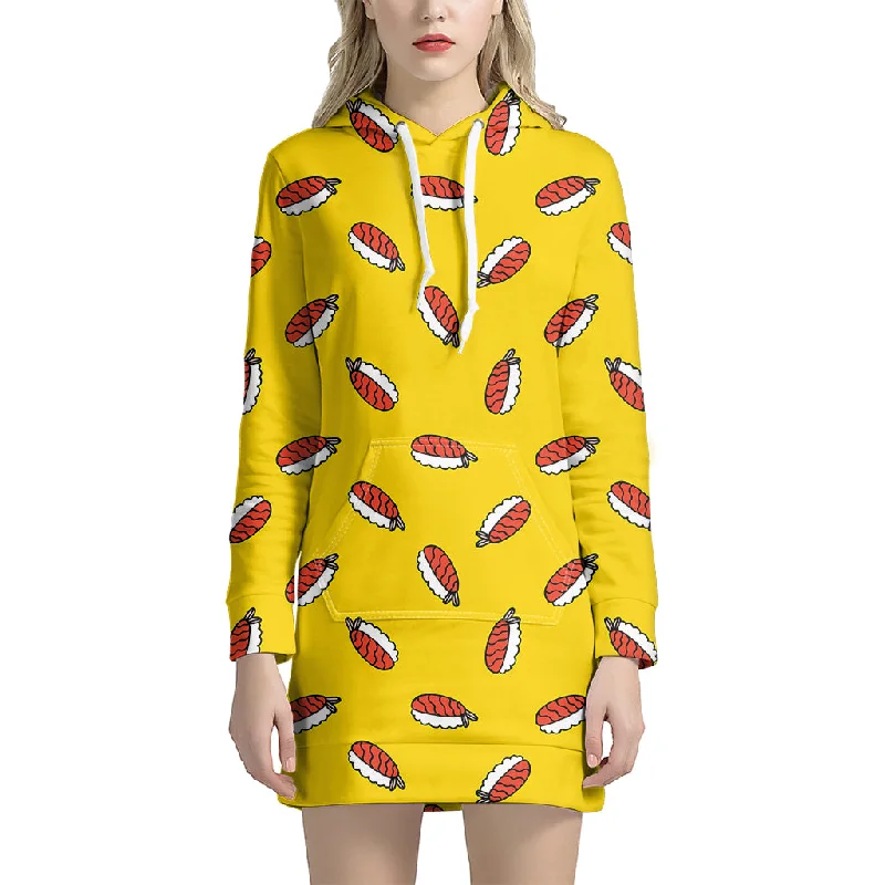 Doodle Japanese Sushi Pattern Print Pullover Hoodie Dress
