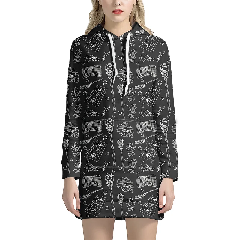 Doodle Lacrosse Pattern Print Pullover Hoodie Dress