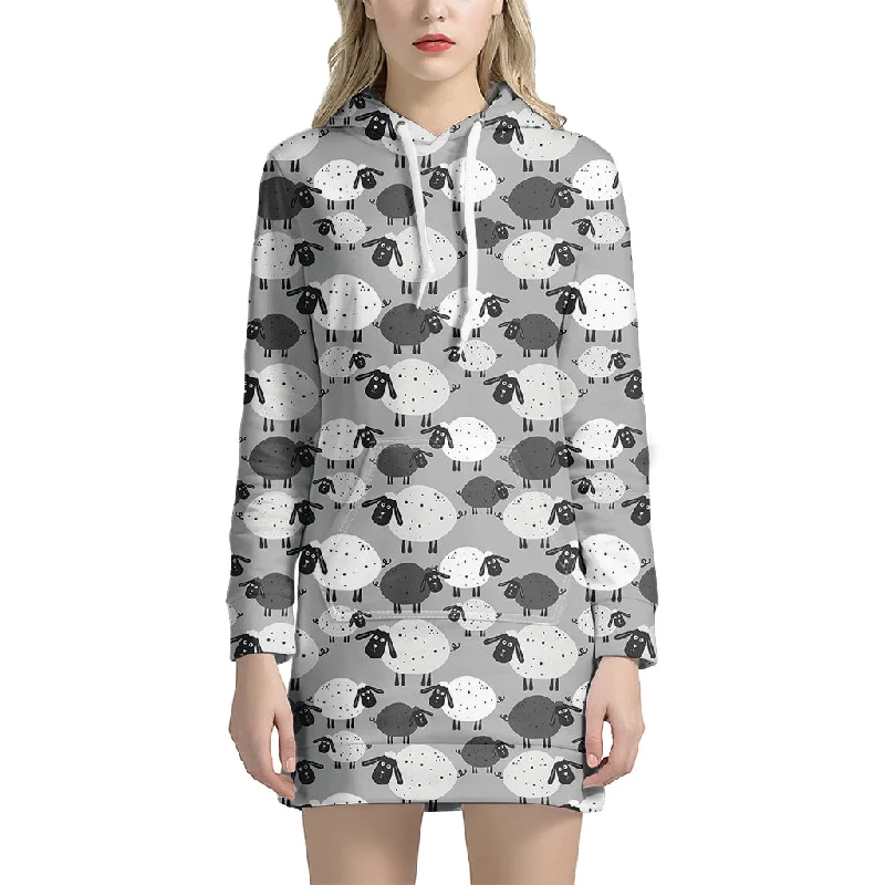 Doodle Sheep Pattern Print Pullover Hoodie Dress