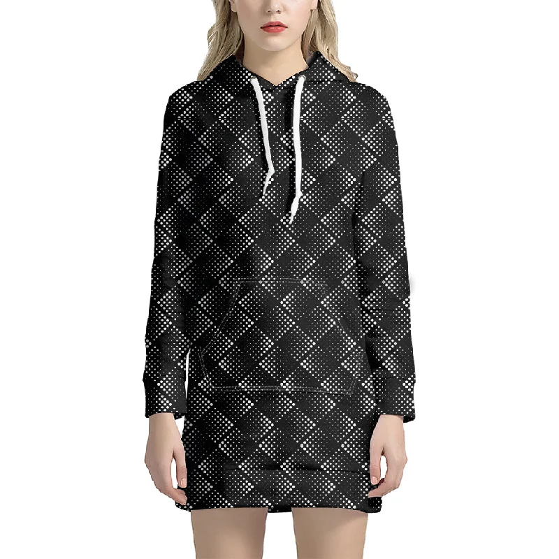 Dot Geometric Square Pattern Print Pullover Hoodie Dress