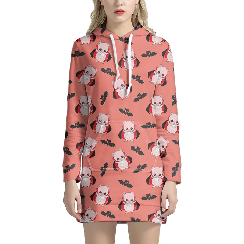 Dracula Pig Pattern Print Pullover Hoodie Dress