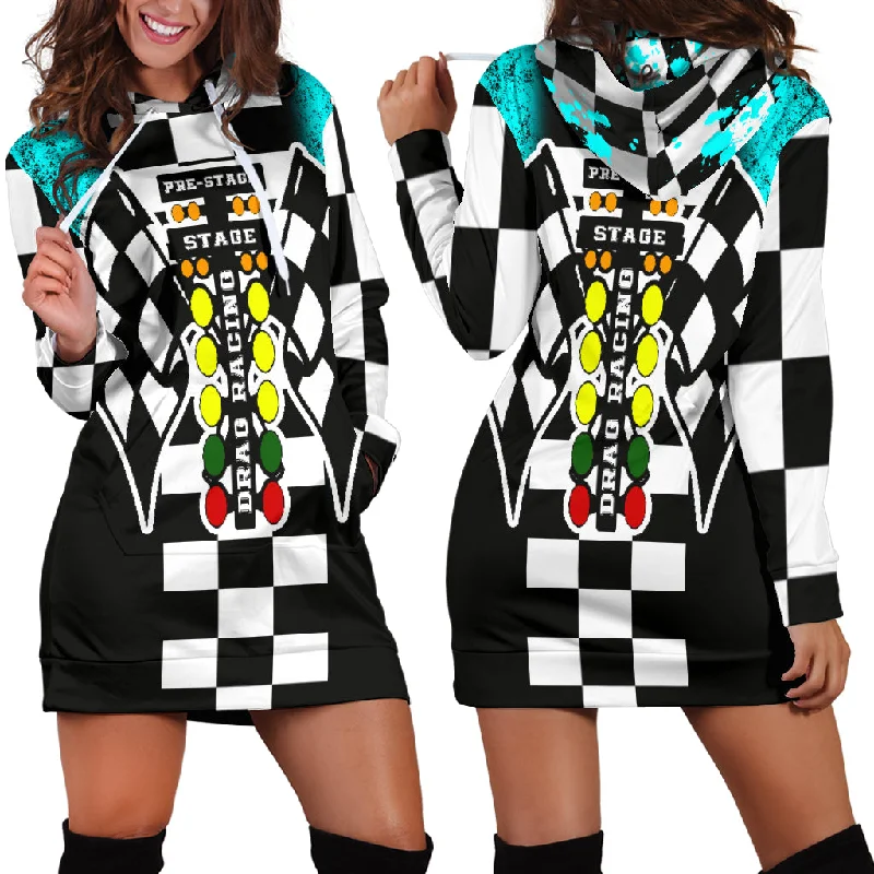 Drag Racing Hoodie Dress Carolina Blue