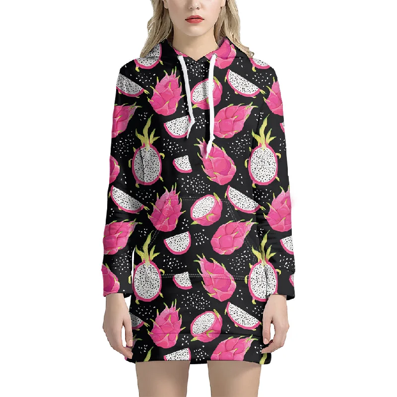 Dragon Fruit Pattern Print Pullover Hoodie Dress