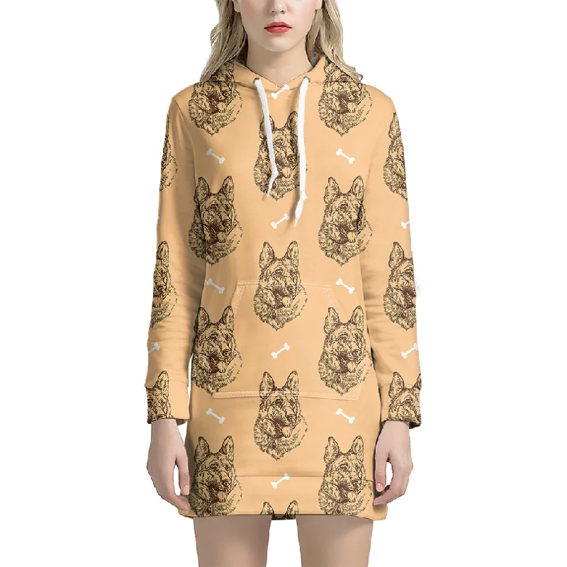 Drawing German Shepherd Pattern Print Pullover Hoodie Dress