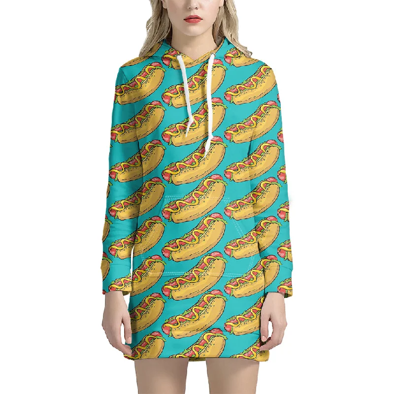 Drawing Hot Dog Pattern Print Pullover Hoodie Dress