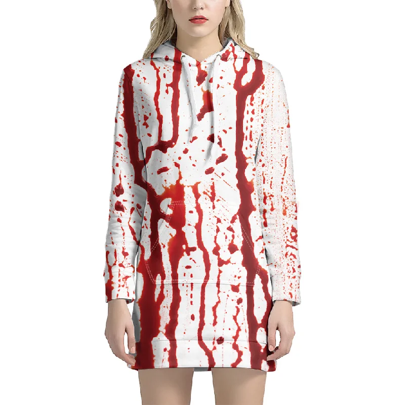 Dripping Blood Print Pullover Hoodie Dress