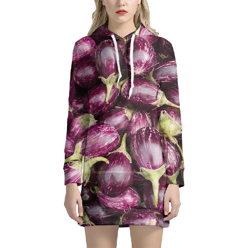 Eggplant Print Pullover Hoodie Dress