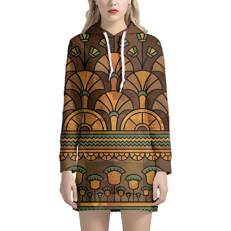 Egyptian Ethnic Pattern Print Pullover Hoodie Dress