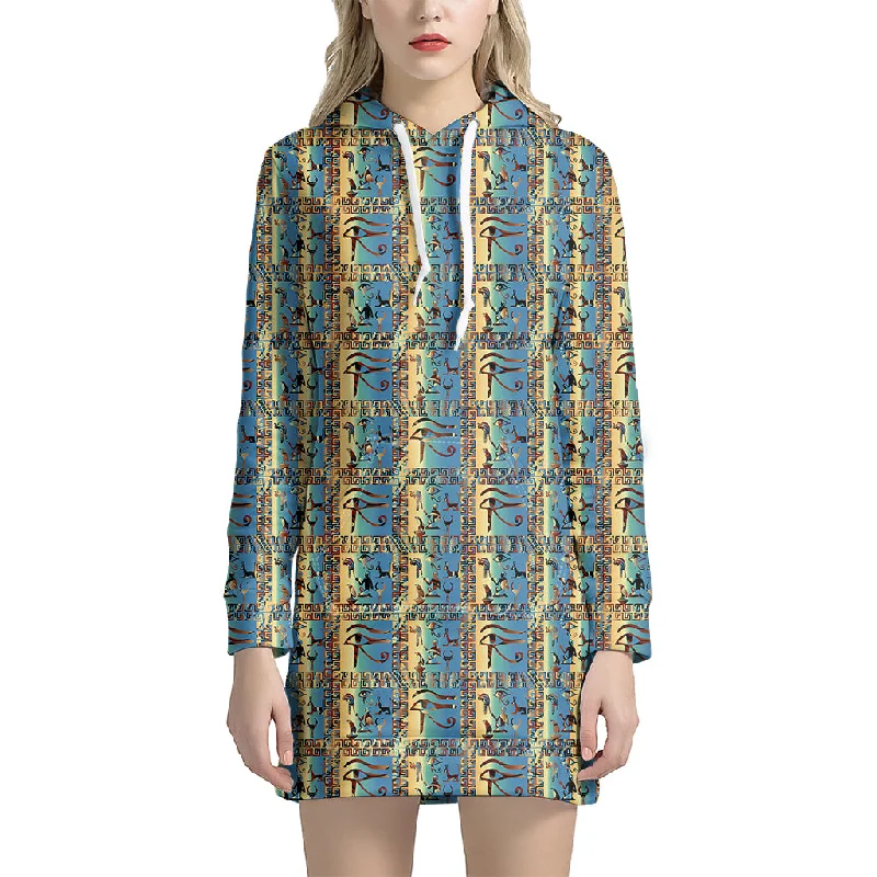 Egyptian Eye Of Horus Pattern Print Pullover Hoodie Dress