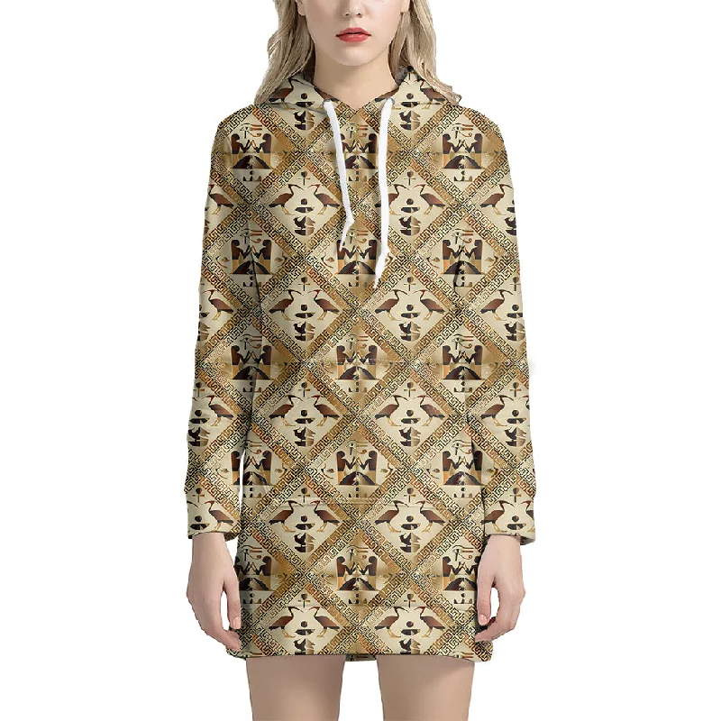 Egyptian Hieroglyphs Pattern Print Pullover Hoodie Dress