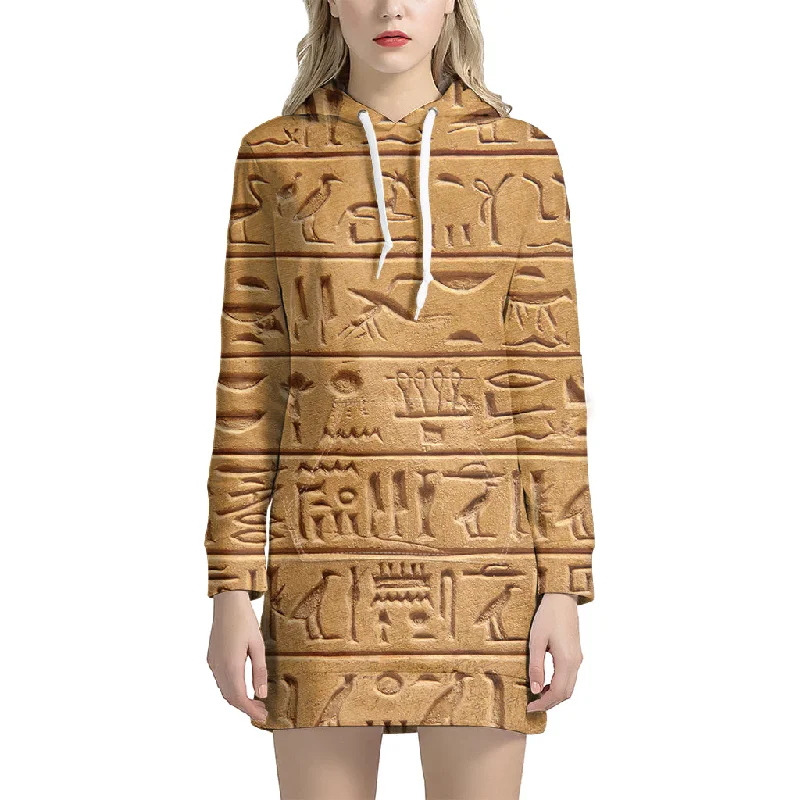Egyptian Hieroglyphs Print Pullover Hoodie Dress