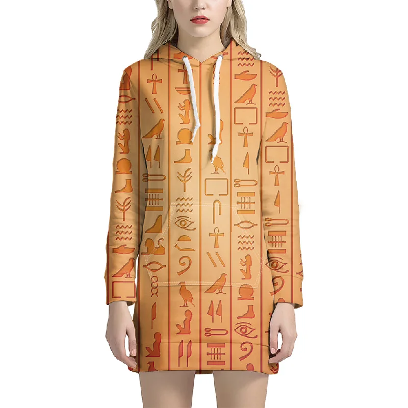 Egyptian Hieroglyphs Symbol Print Pullover Hoodie Dress