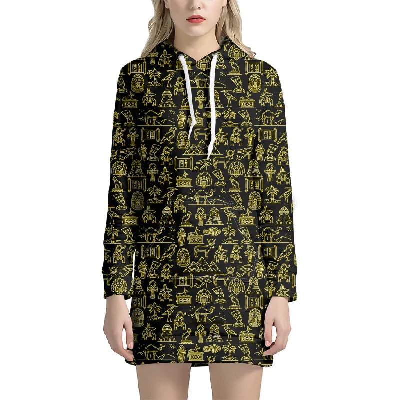 Egyptian Symbols Pattern Print Pullover Hoodie Dress