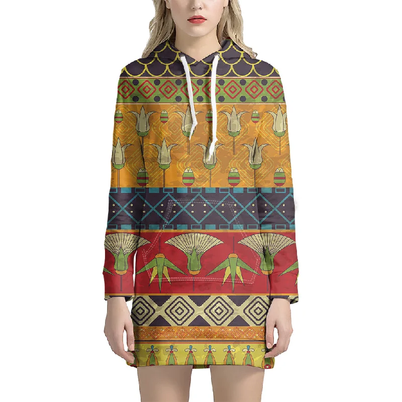 Egyptian Tribal Pattern Print Pullover Hoodie Dress