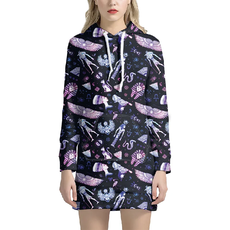 Egyptian Tribal Symbols Print Pullover Hoodie Dress
