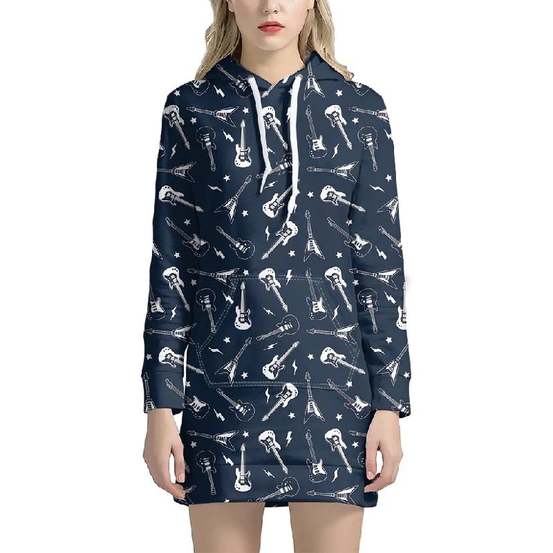 Electric Guitar Pattern Print Pullover Hoodie Dress