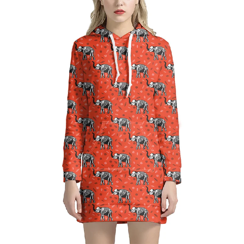 Elephant Skeleton X-Ray Pattern Print Pullover Hoodie Dress