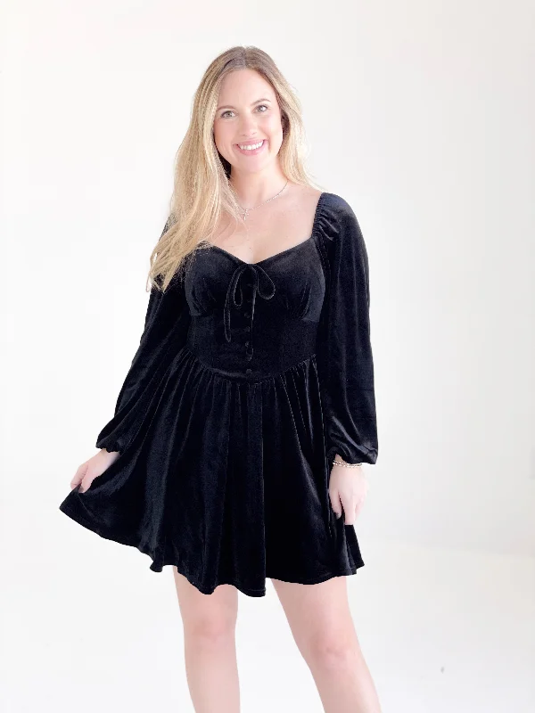 Ella Velvet Dress - Black