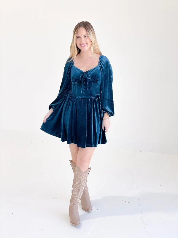 Ella Velvet Dress - Teal