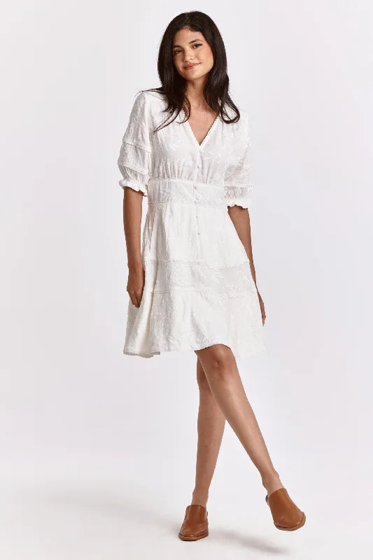 ELLEN SMOCKED WAIST DRESS PEARLED IVORY GARDEN