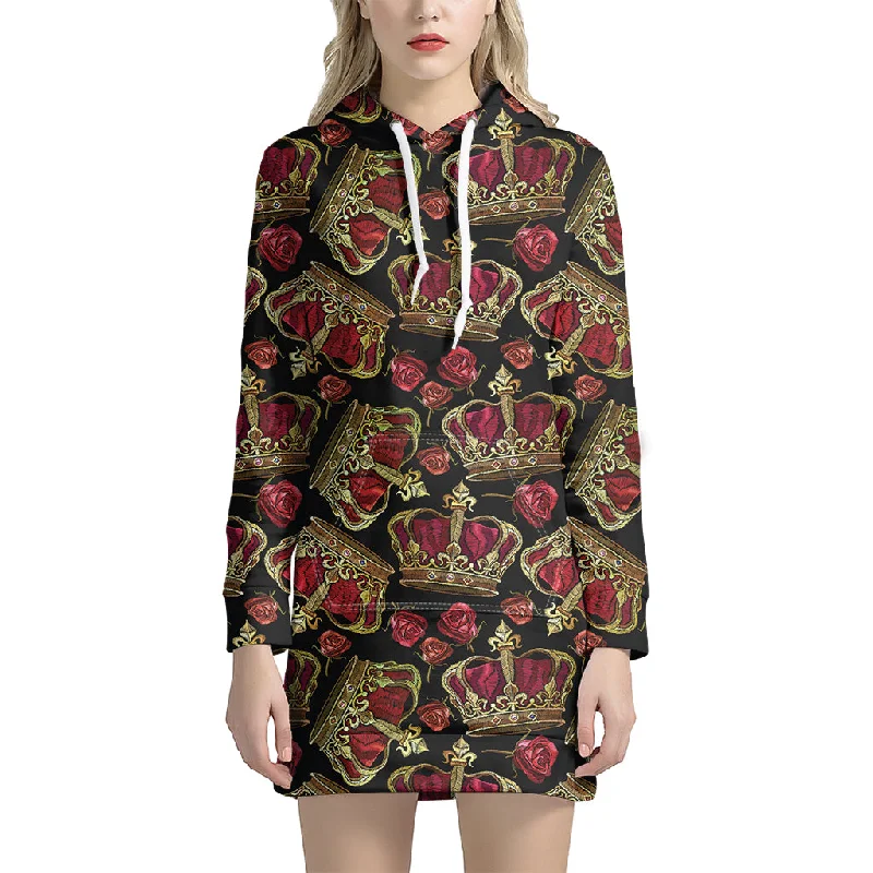 Embroidery Crown Pattern Print Pullover Hoodie Dress