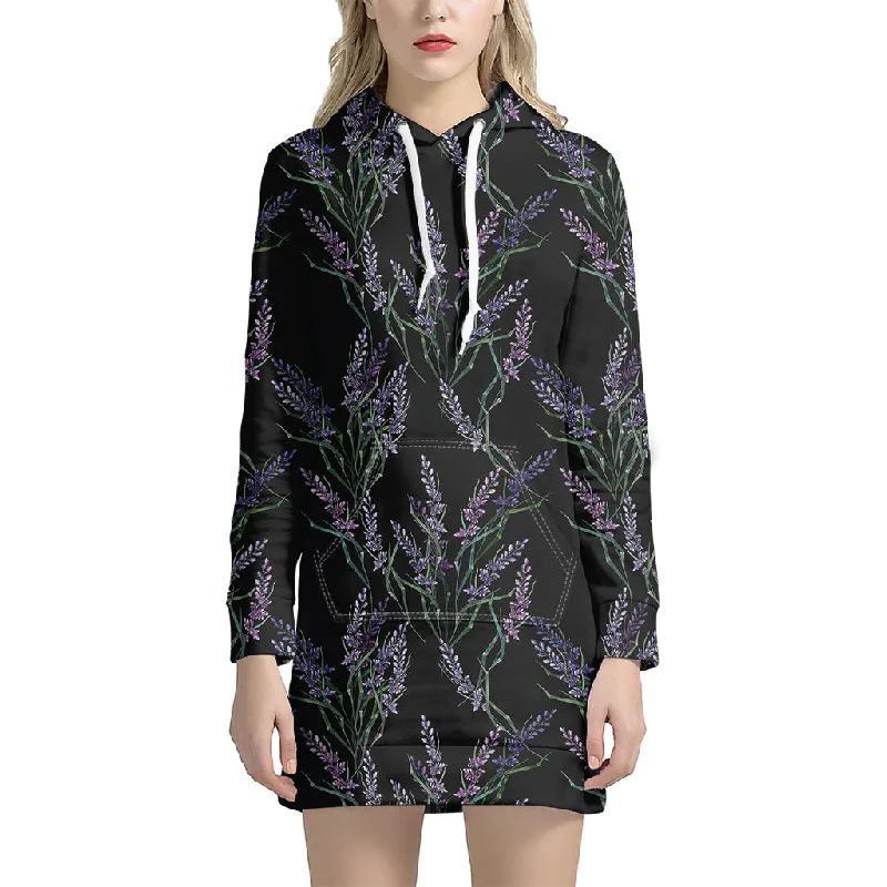 Embroidery Lavender Pattern Print Pullover Hoodie Dress