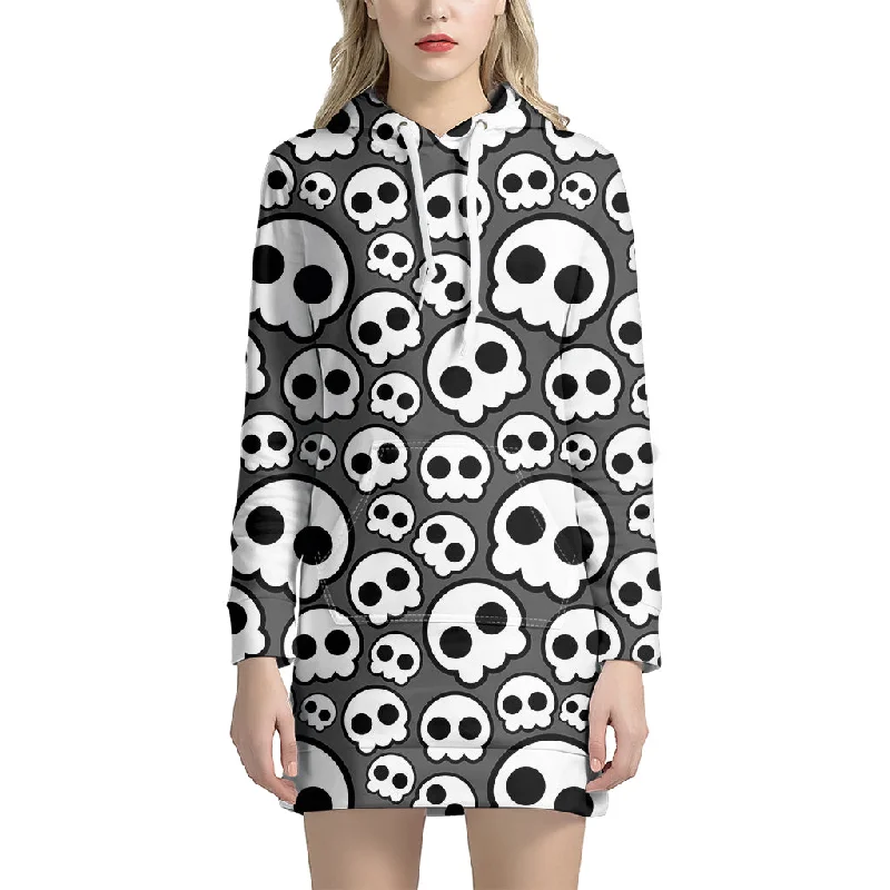 Emo Skull Pattern Print Pullover Hoodie Dress