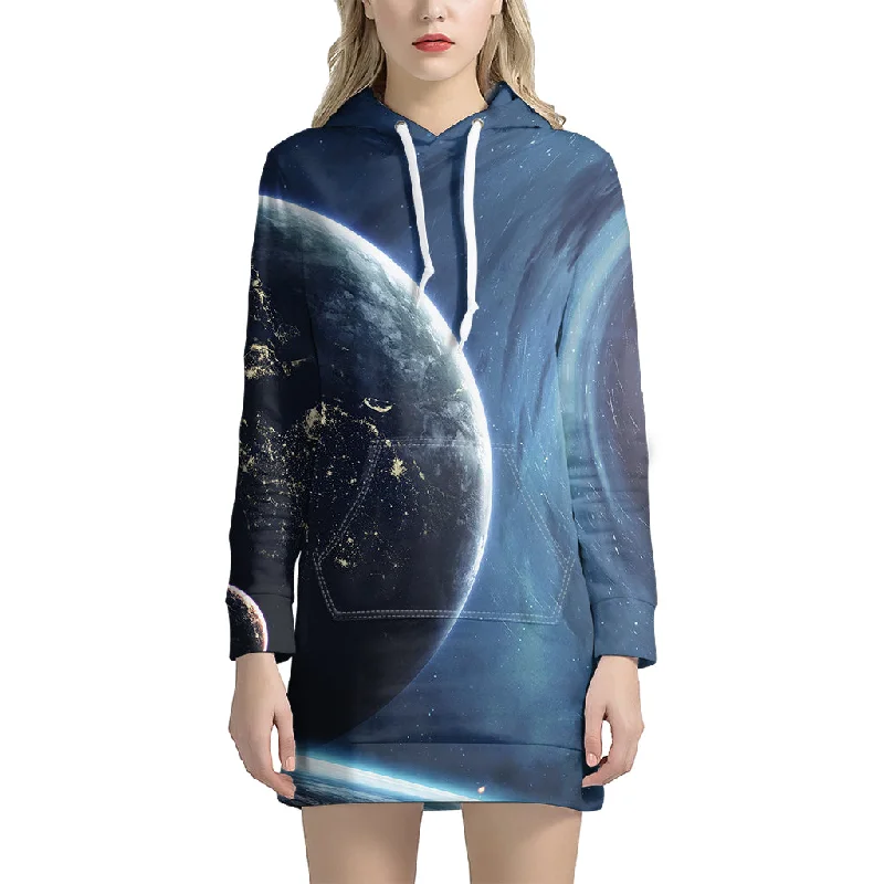 Endless Space Print Pullover Hoodie Dress