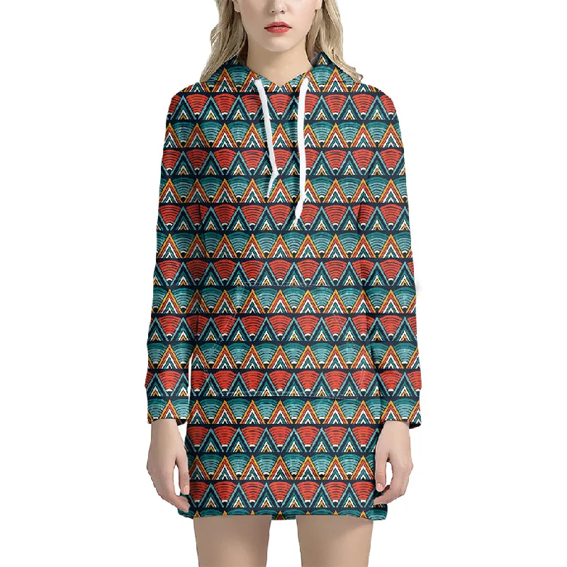 Ethnic African Inspired Pattern Print Pullover Hoodie Dress