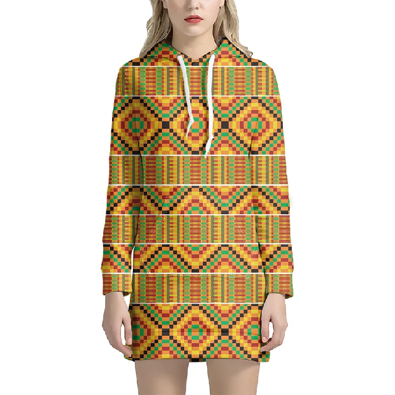 Ethnic Kente Pattern Print Pullover Hoodie Dress