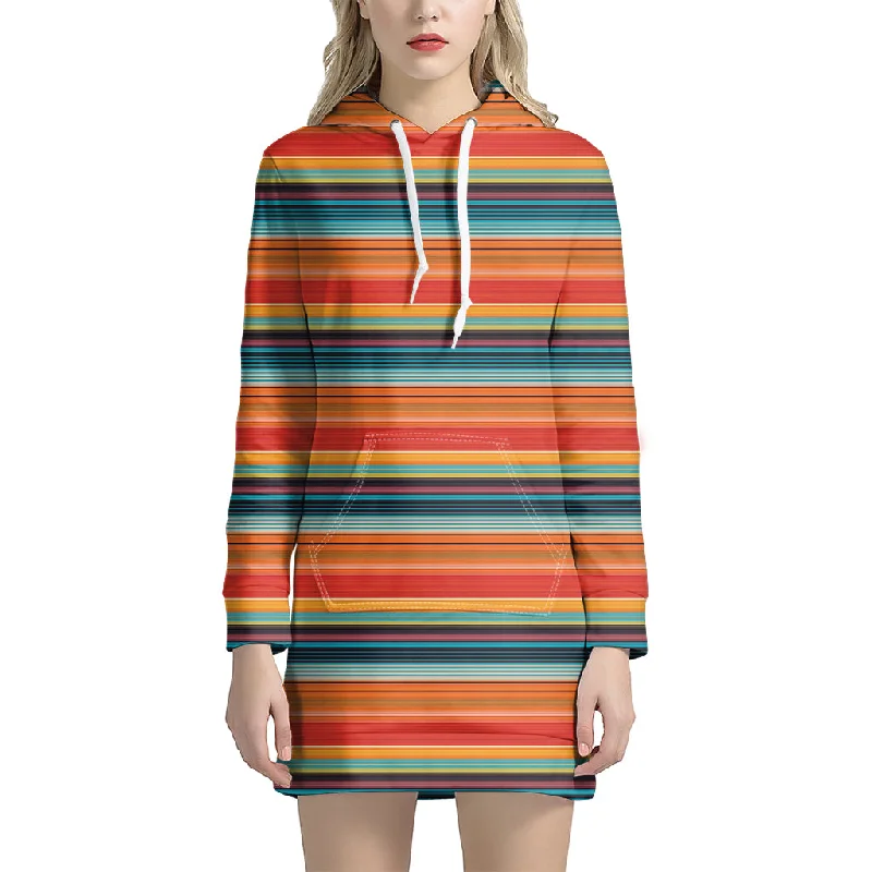 Ethnic Mexican Blanket Pattern Print Pullover Hoodie Dress