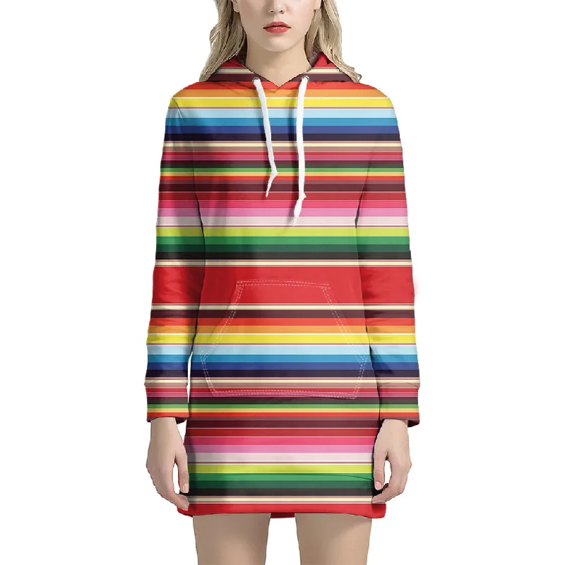 Ethnic Mexican Blanket Stripe Print Pullover Hoodie Dress