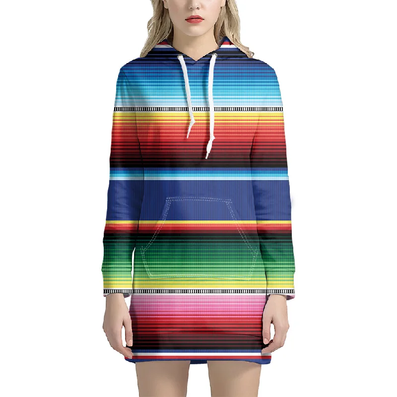 Ethnic Mexican Serape Pattern Print Pullover Hoodie Dress