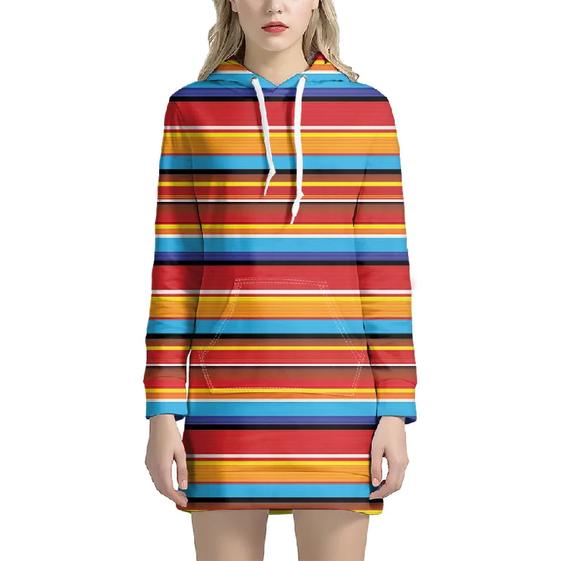 Ethnic Mexican Woven Pattern Print Pullover Hoodie Dress