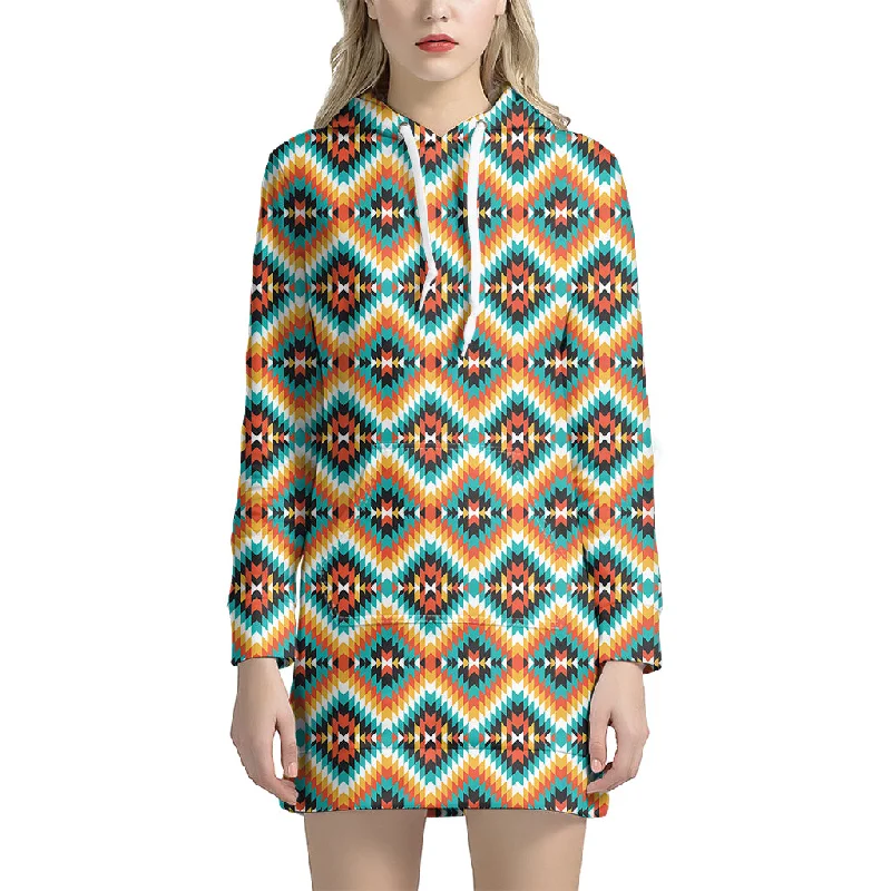 Ethnic Native American Pattern Print Pullover Hoodie Dress