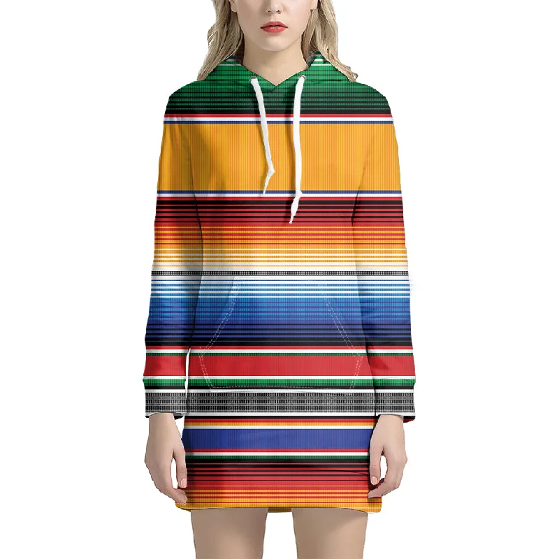 Ethnic Serape Blanket Stripe Print Pullover Hoodie Dress