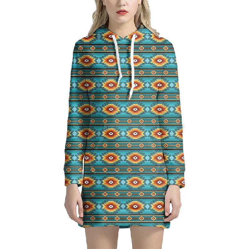 Ethnic Southwestern Navajo Pattern Print Pullover Hoodie Dress