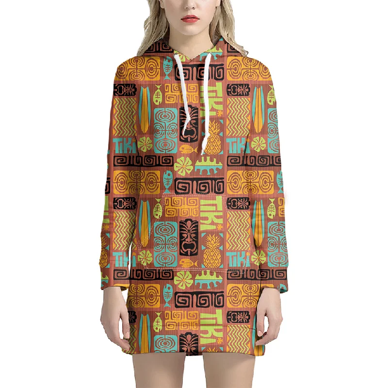 Ethnic Tiki Pattern Print Pullover Hoodie Dress