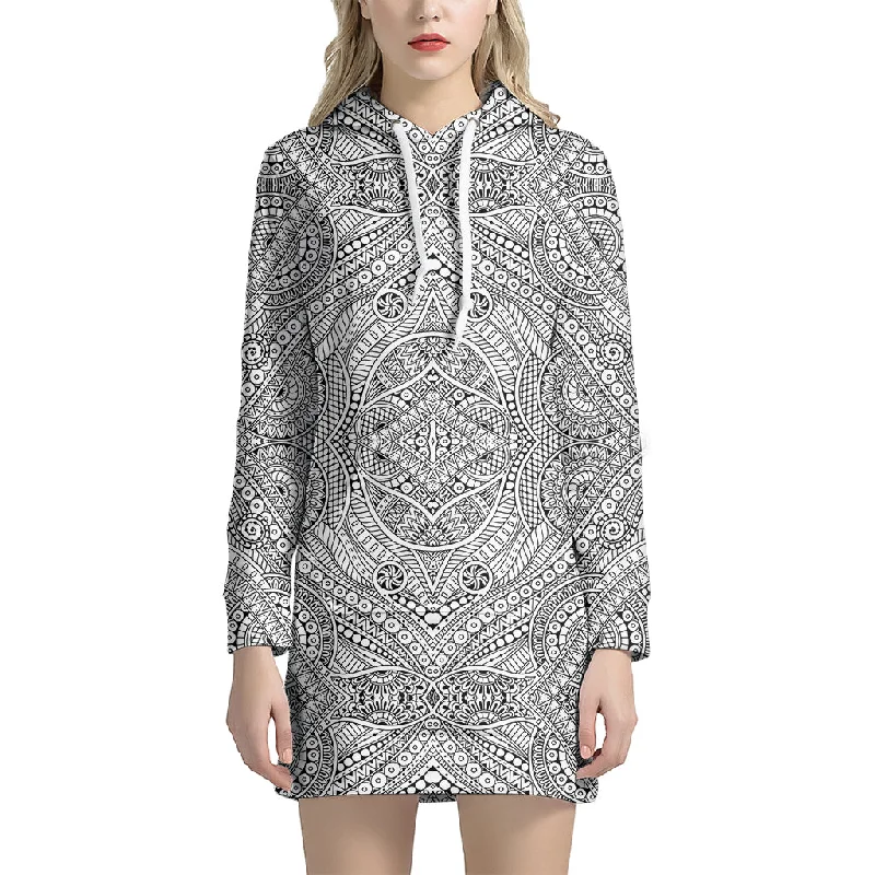 Ethnic Zentangle Pattern Print Pullover Hoodie Dress