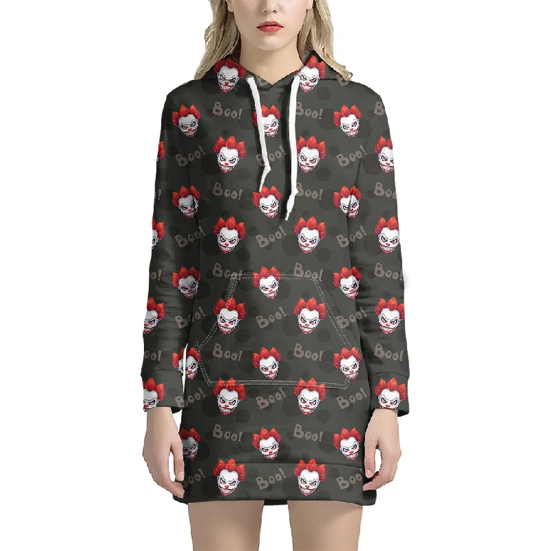 Evil Scary Clown Pattern Print Pullover Hoodie Dress