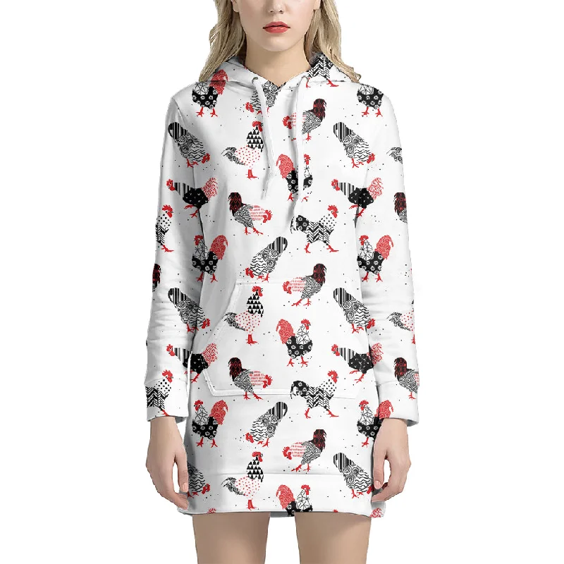Exotic Chicken Pattern Print Pullover Hoodie Dress