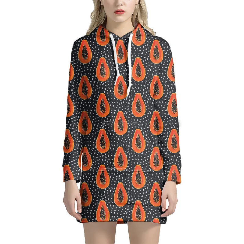 Exotic Papaya Pattern Print Pullover Hoodie Dress