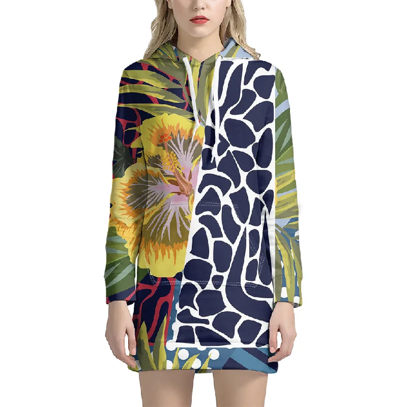 Exotic Patchwork Pattern Print Pullover Hoodie Dress