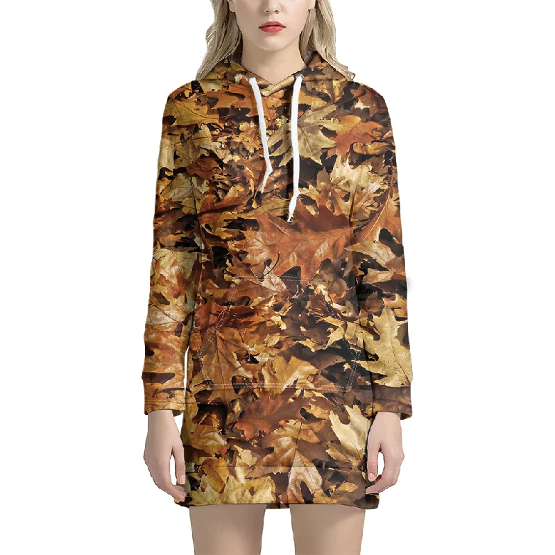 Fall Leaves Hunting Camouflage Print Pullover Hoodie Dress