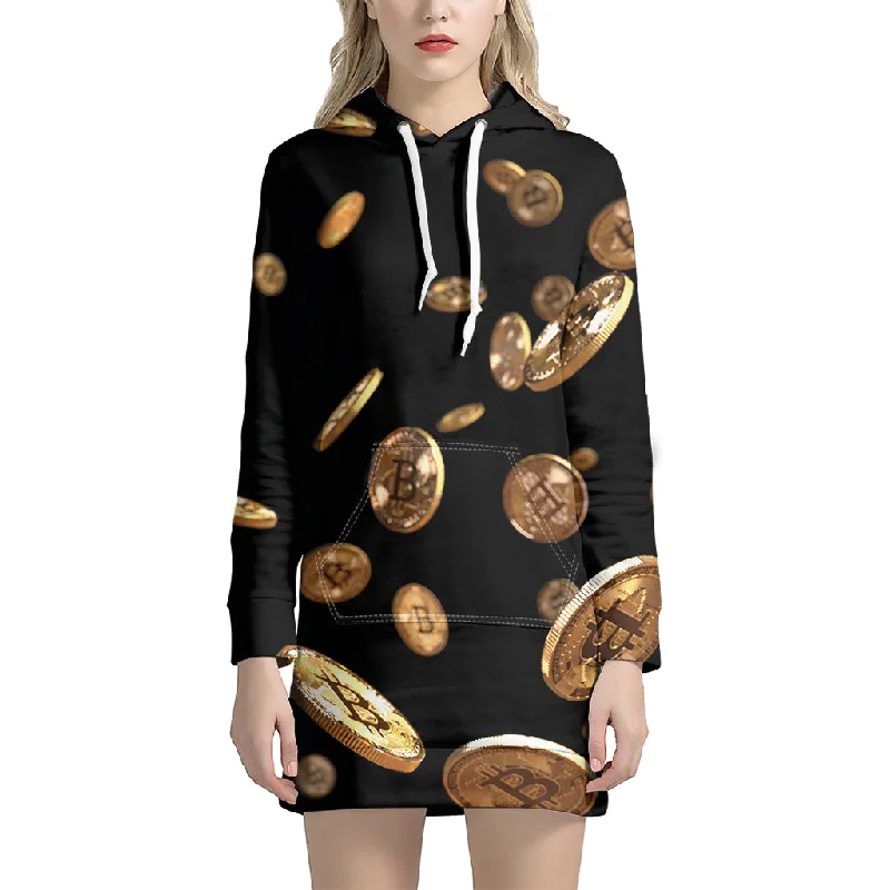 Falling Bitcoin Print Pullover Hoodie Dress