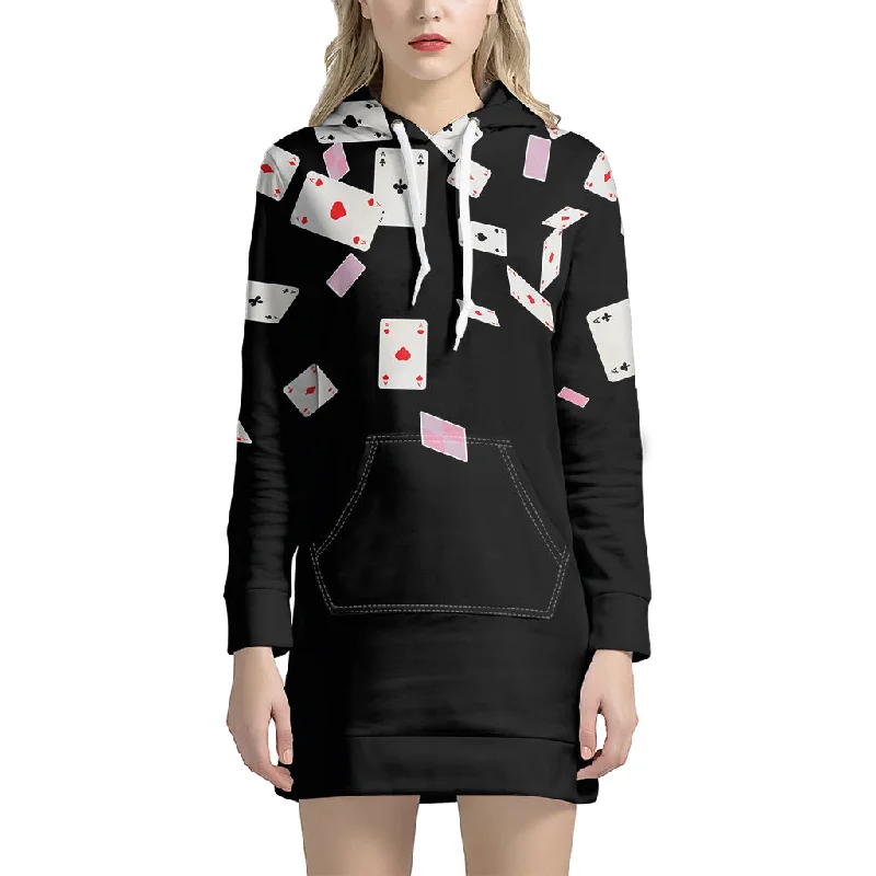 Falling Casino Card Print Pullover Hoodie Dress
