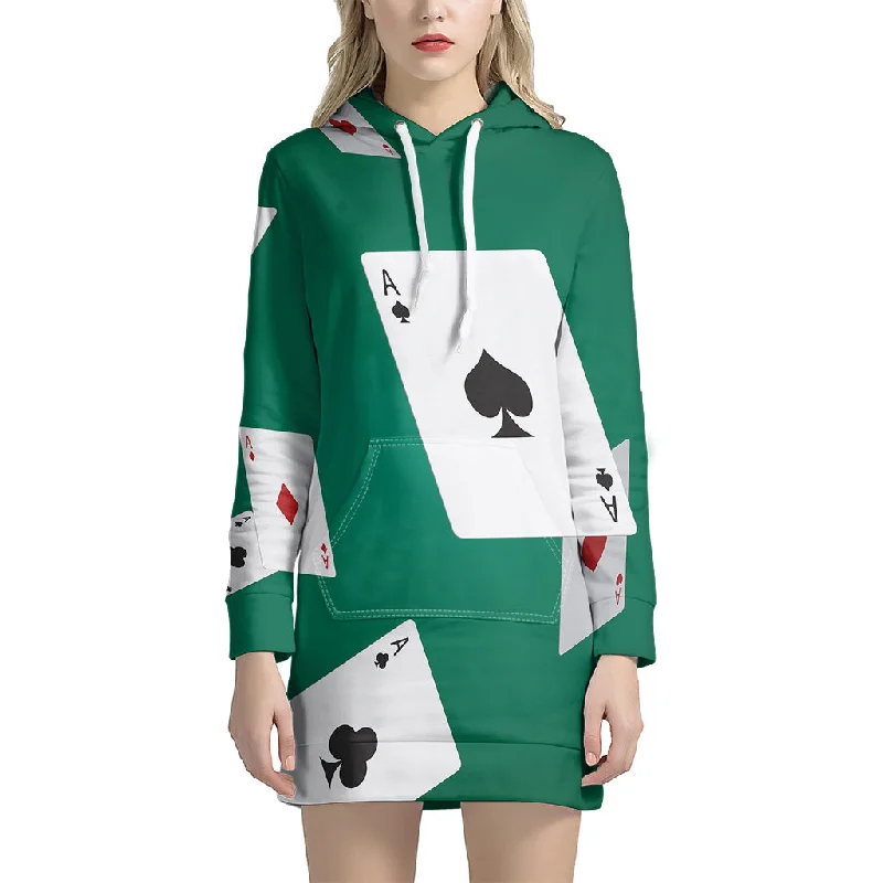 Falling Poker Cards Print Pullover Hoodie Dress