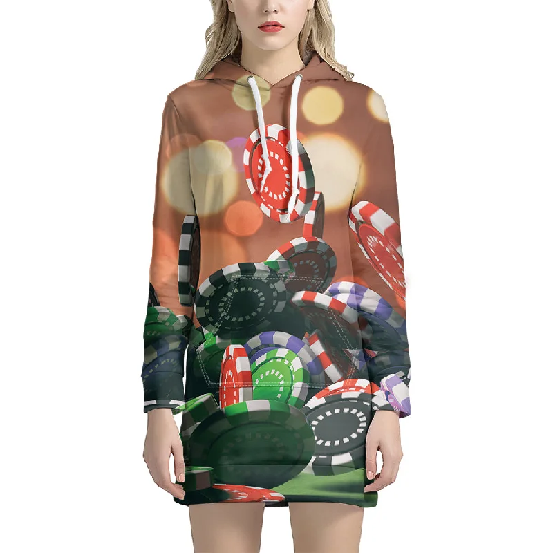 Falling Poker Chips Print Pullover Hoodie Dress