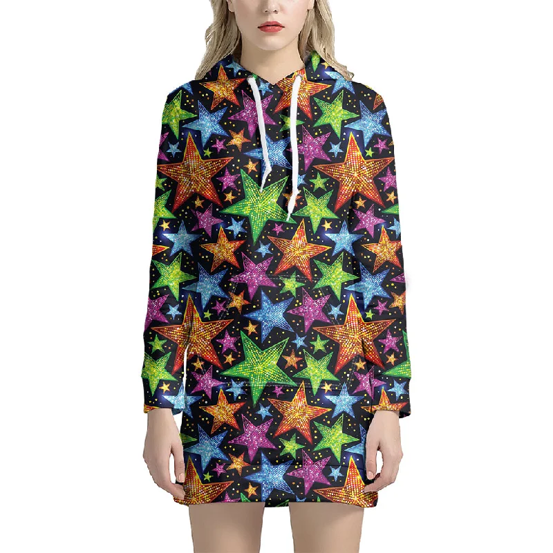 Fantastic Star Pattern Print Pullover Hoodie Dress