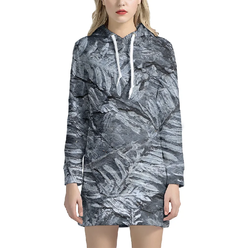 Fern Fossil Print Pullover Hoodie Dress